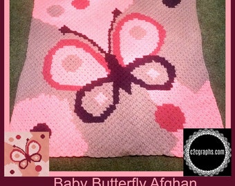 Baby Butterfly Baby Afghan C2C Crochet Pattern, Written Row Counts, C2C Graphs, Corner to Corner, Crochet Pattern, C2C Graph