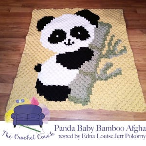 Panda Bamboo Baby Afghan C2C Crochet Pattern, Graph and Written Row by Row Included image 1