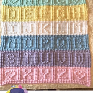 Alphabet Baby Afghan Bobble Stitch Crochet Pattern, Written Row by Row, Color Counts, Instant Download, Graphgan Pattern, Graphgan