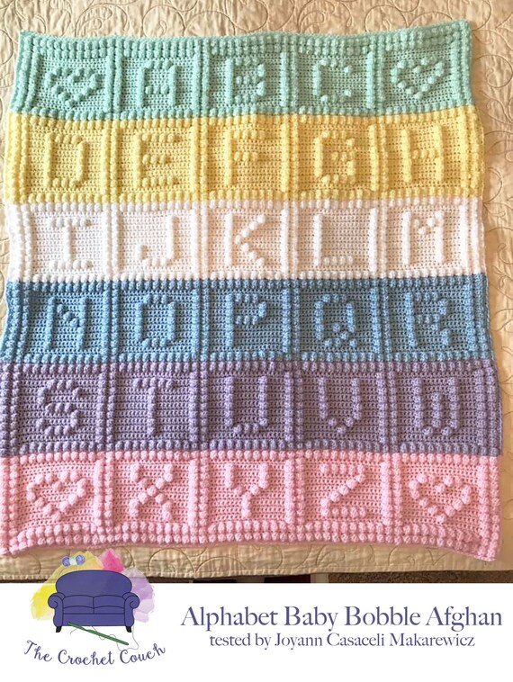 Alphabet Baby Afghan Bobble Stitch Crochet Pattern Written Row by