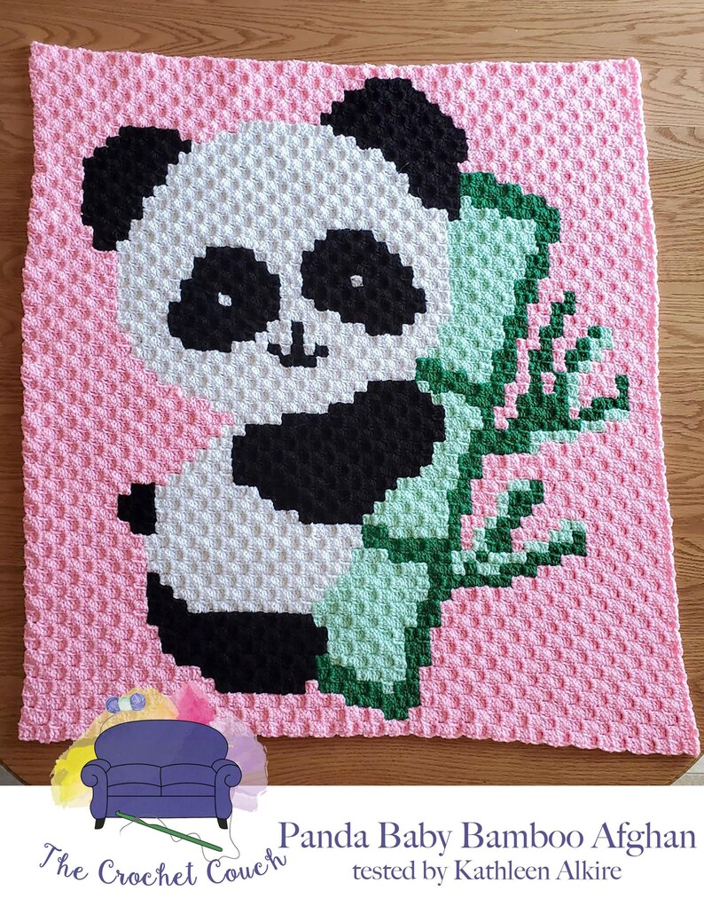 Panda Bamboo Baby Afghan C2C Crochet Pattern, Graph and Written Row by Row Included image 2