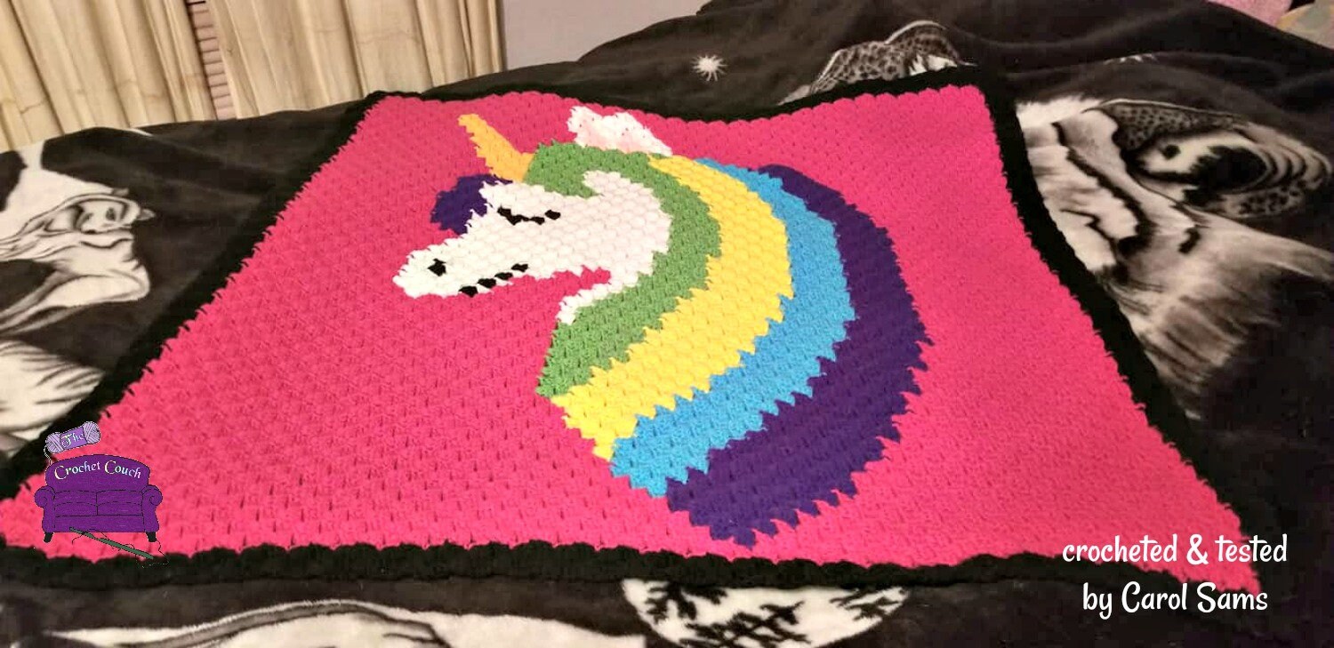 Unicorn Head Blanket, C2C Crochet Pattern, Written Row Counts, C2C