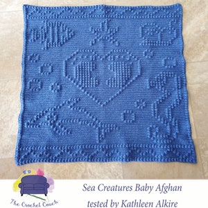 Sea Creatures Baby Afghan Bobble Stitch Crochet Pattern, Written Row by Row, Color Counts, Instant Download, Graphgan Pattern, Graphgan