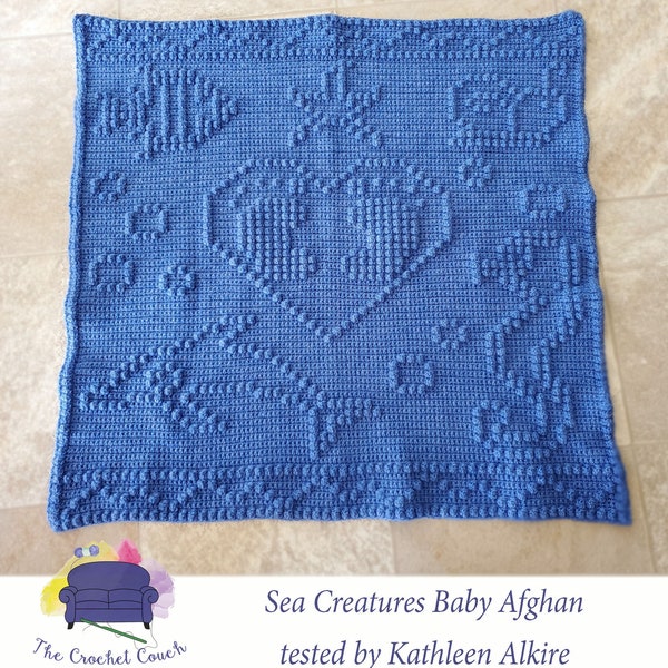 Sea Creatures Baby Afghan Bobble Stitch Crochet Pattern, Written Row by Row, Color Counts, Instant Download, Graphgan Pattern, Graphgan