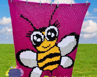 Happy Bee, Kids Afghan, C2C Crochet Pattern, Written Row by Row, Color Counts, Instant Download, C2C Graph, C2C Pattern, C2C Crochet