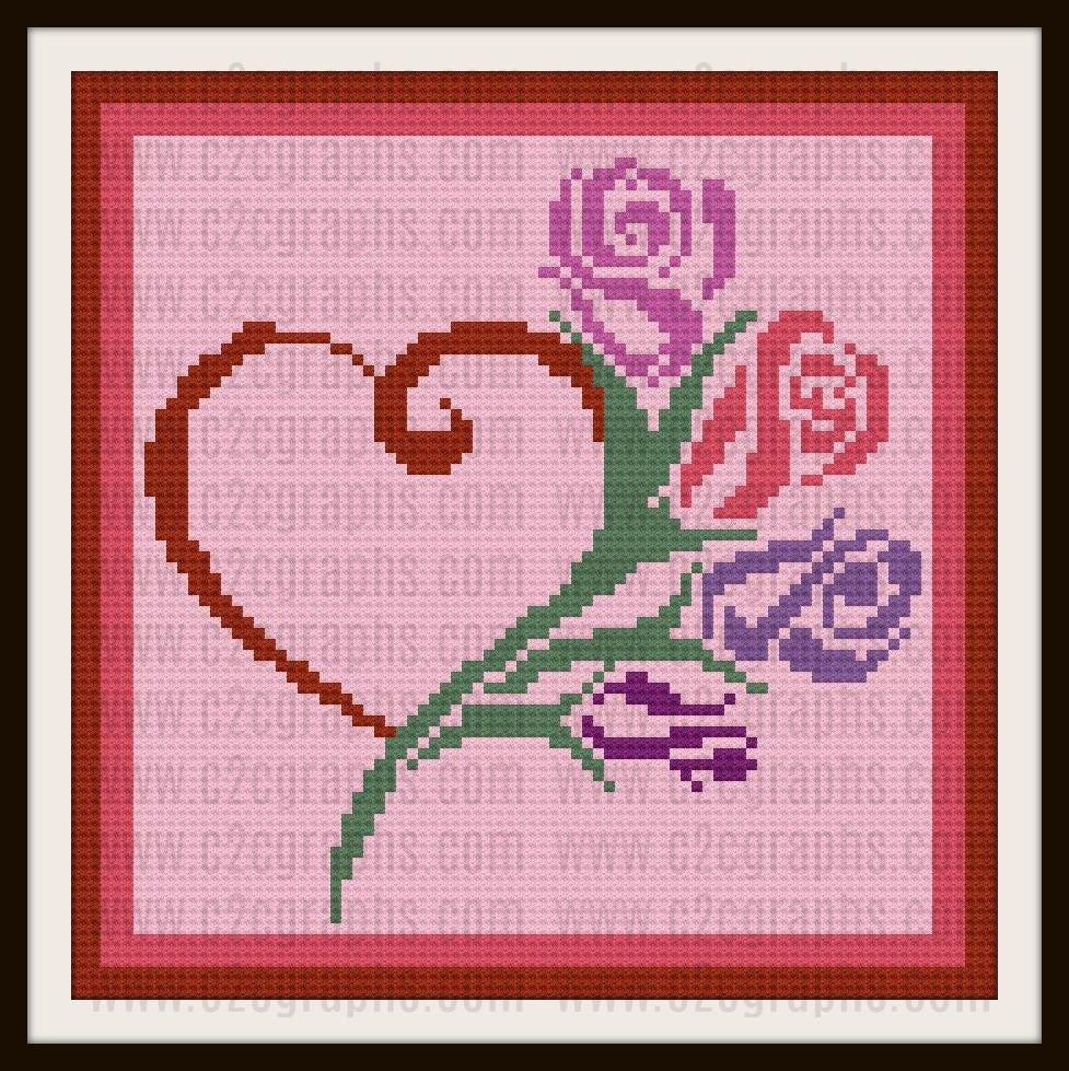 Download Roses with Heart Afghan, Roses with Heart Crochet Pattern, Roses with Heart C2C Graph, Roses ...