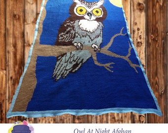 Owl at Night Afghan SC / TSS Crochet Pattern, Written Row Counts for single crochet and tunisian simple stitch