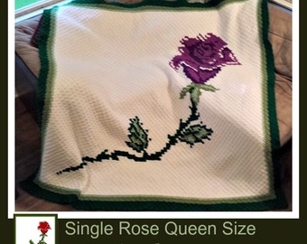 Single Rose QUEEN Size Blanket C2C Crochet Pattern, Written Row Counts, C2C Graphs, Corner to Corner, Crochet Pattern, C2C Graph