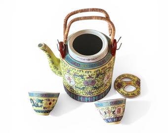 Tetera china de la longevidad con 2 tazas.