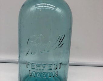 Tarro de conservas Ball Mason vintage de 1/2 galón, color azul aguamarina.