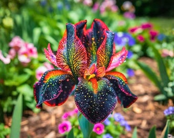 Semillas de iris barbudo, flor rizada Fire Glow, flor perenne de color espectacular (paquete de 50)