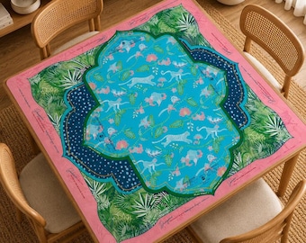 Jungle Tiger Mahjong Mat, Tropical Mahjong Mat, Palm Beach Neoprene Playing Mat, Jungle Tiger Monkey Game Mat, Non Slip Rubber Mahjong Gift