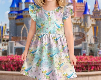 Princess Tinker Bell Ruffle Dress, Fairy Princess Toddler Dress, Princess Birthday Party Kids Outfit