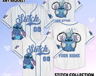 Personalized Stitch Baseball Jersey, Custom Disney Lilo and Stitch Shirt, Baseball Team Shirt, Birthday Gift