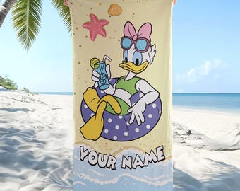 Daisy Duck Beach Towel, Personalized Disney Pool Towel, Summer Vacation Towel for Girls, Daisy Duck Fan Gift