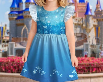 Elsa Ruffle Dress, Disney Frozen Princess Toddler Dress, Kids Birthday Party Summer Outfit
