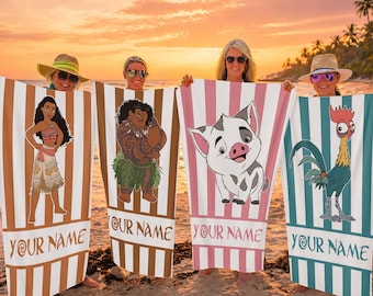 Personalized Moana Beach Towel, Disney Pool Towel, Summer Vacation Towel for Kids, Moana Fan Gift