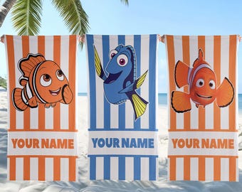 Personalized Finding Nemo Beach Towel, Disney Pixar Pool Towel, Summer Vacation Towel, Nemo Fan Gift