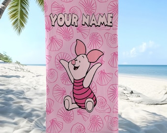 Piglet Beach Towel, Personalized Disney Pool Towel, Summer Vacation Towel for Kids, Piglet Fan Gift