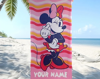 Minnie Mouse Beach Towel, Personalized Disney Pool Towel, Summer Vacation Towel for Girls, Minnie Mouse Fan Gift