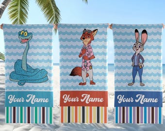 Zootopia 2 Beach Towel, Personalized Disney Pixar Pool Towel, Judy Hopps & Nick Wilde Summer Vacation Towel, Zootopia Fan Gift