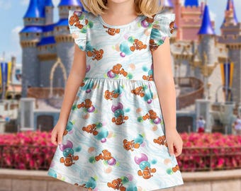 Finding Nemo Ruffle Dress, Nemo Toddler Dress, Disney Birthday Outfit for Girls, Kids Summer Party Dress, Nemo Dress for Girls