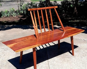 Mid Century Modern George Nakashima Style Conoid Bench / Danish Modern / Live Edge Bench