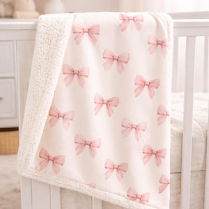 Manta para bebé con lazos de acuarela rosa / Manta infantil con estampado de lazos