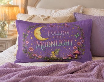 Follow the Moonlight Pillow Sham | Moon Fairy Floral Night Sky