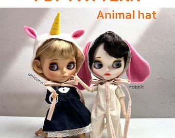 Blythe ob24 Doll Hat Patterns PDF Unicorn Red Panda Bunny 9 10 inch Tutorial