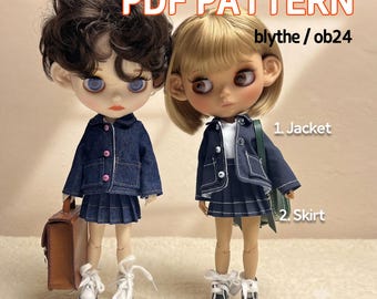 Mönster för dockkläder med jacka och plisserad kjol i PDF-format för Blythe ob24