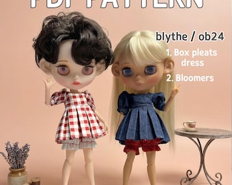 Schnittmuster-Anleitung (PDF) für ein Kleid und eine Hose mit Faltenwurf für Blythe OB24