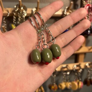 Green olive miniature polymer clay keychain