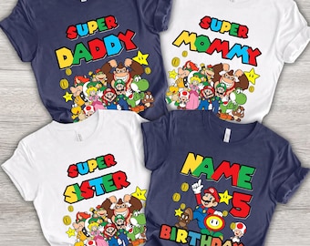 Mario Friends Birthday Boy Shirt, Custom Name Kids Tee, Gaming Party Outfit, Character Gift
