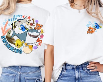 Disney Finding Nemo Double Sided Shirt Just Keep Swimming Family Trip Party Tee