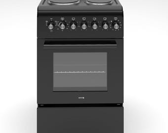Cocina eléctrica de 4 placas, horno de 52 litros, controles inteligentes, 50 cm, color negro. Electrodomésticos independiente.