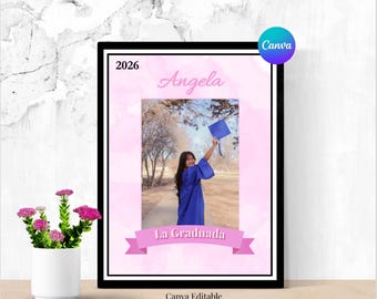 Bearbeitbare Loteria Abschluss Poster Vorlage 2026 | La Graduada | Mexikanische Abschluss-Einladung | Canva Digitaler Download |