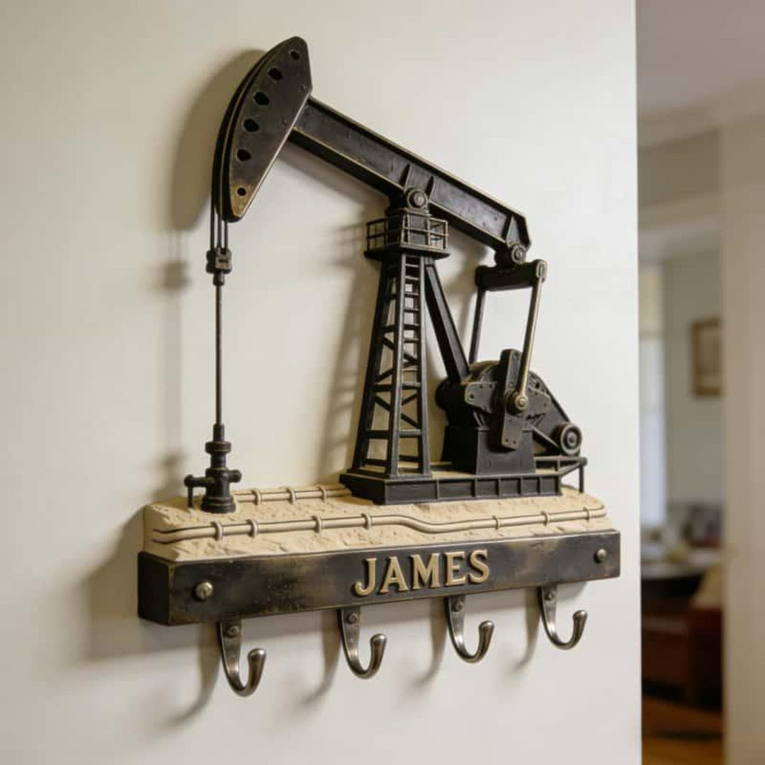 Personalized Oil Pump Jack Wall Shelf With Hooks Custom Name Oilfield ...