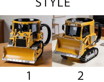 Tasse à café 3D unique en forme de cabine de bulldozer, nom personnalisé, cadeau pour opérateur de machine de construction, tasse créative pour équipement lourd lourd