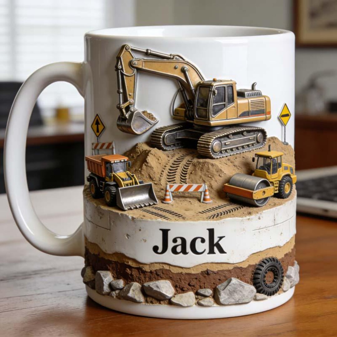 Personalized Construction Zone Coffee Mug Excavator and Roller Design ...
