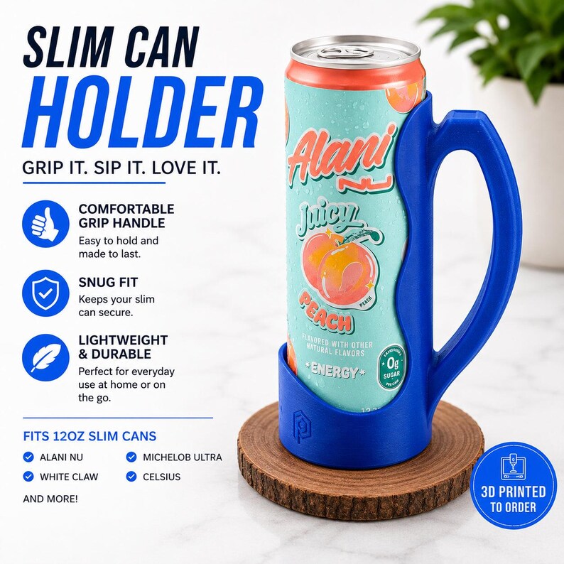 Porta-latas fino para Alani Nu e outros modelos. Blue