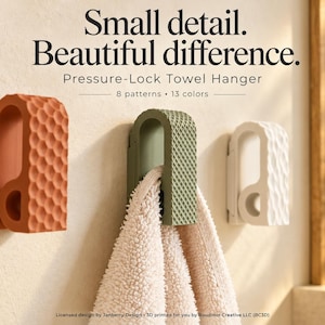 Pressure Lock Towel Hanger, 8 Patterns - Adhesive or Screw Mount | 2 or 4 Pack
