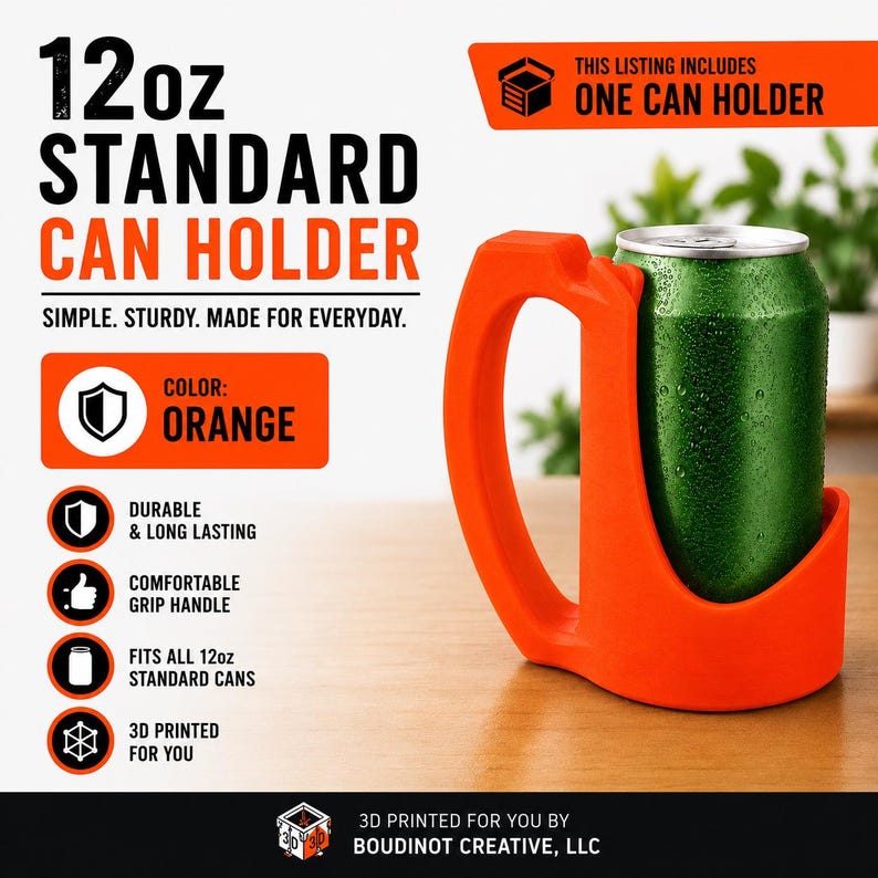 12oz Beverage Can Holder – 3D Printed Orange