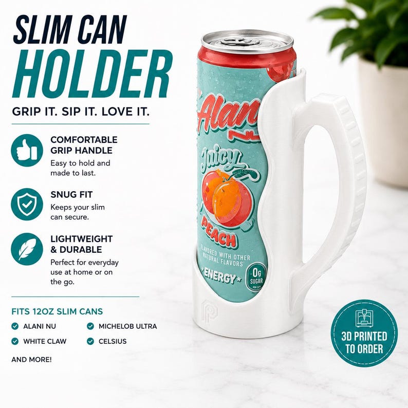 Porta-latas fino para Alani Nu e outros modelos. Silk White