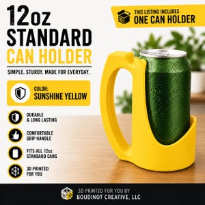 12oz Beverage Can Holder – 3D Printed Sunshine Yellow Matte
