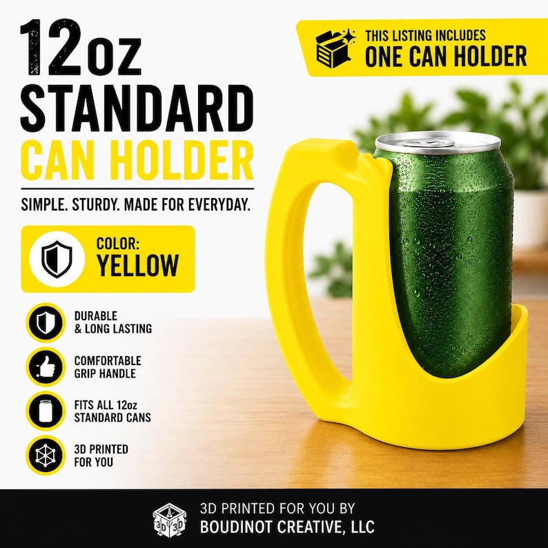 12oz Beverage Can Holder – 3D Printed Yellow