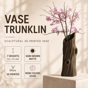 Vas Trunklin – Mörkbrun 3D-tryckt skulptural trädstamvas, 7 storlekar