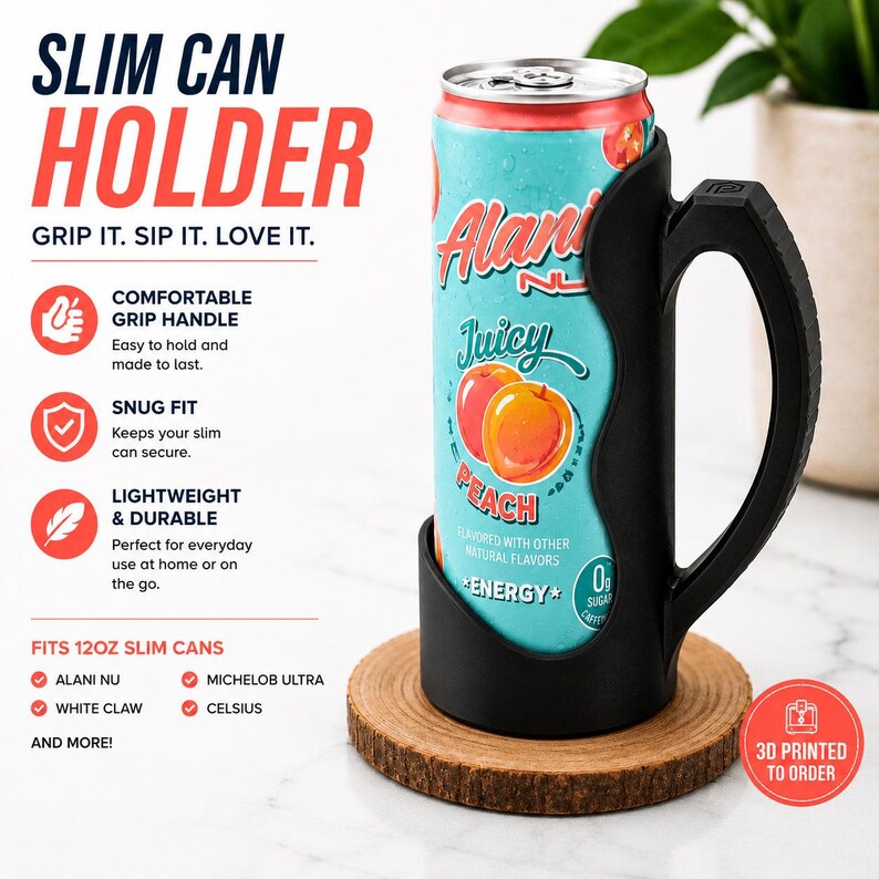Porta-latas fino para Alani Nu e outros modelos. Black