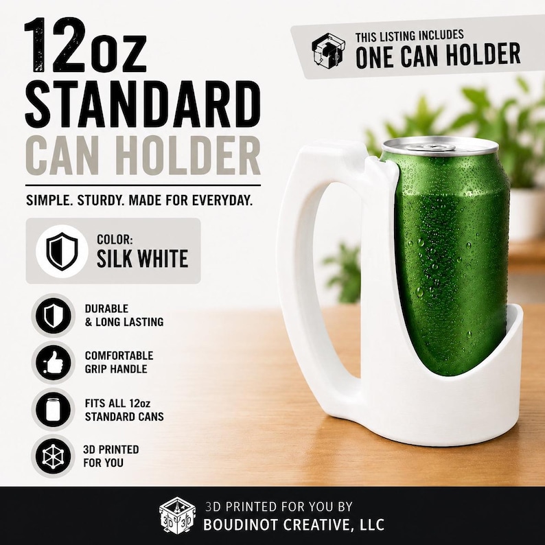 12oz Beverage Can Holder – 3D Printed Silk White