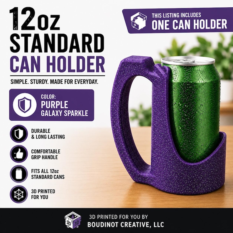 12oz Beverage Can Holder – 3D Printed Purple Galaxy Sparkle